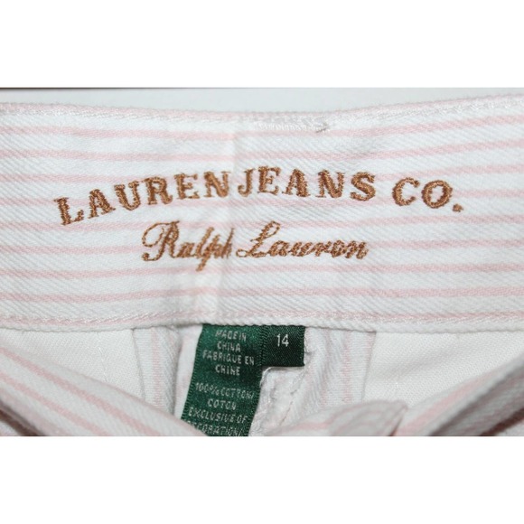 NWT Lauren Jeans Co Striped Wide Leg Trouser Denim Jean Pink Plus Size 14 H14626 - Picture 5 of 11